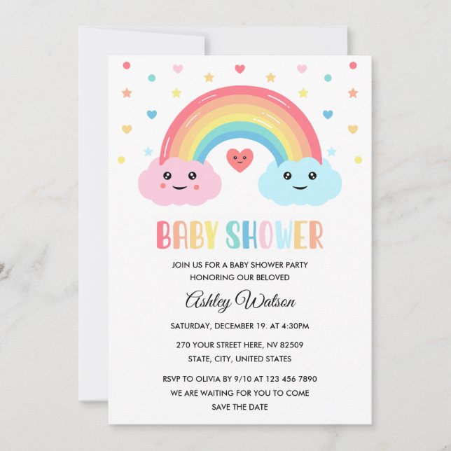 Convite Rainbow Miracle Baby Shower (Frente)