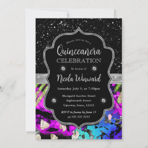 Convite Rainbow Neon Abstrato Glitter Quinceanera