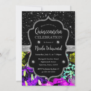 Convite Rainbow Neon Abstrato Glitter Quinceanera