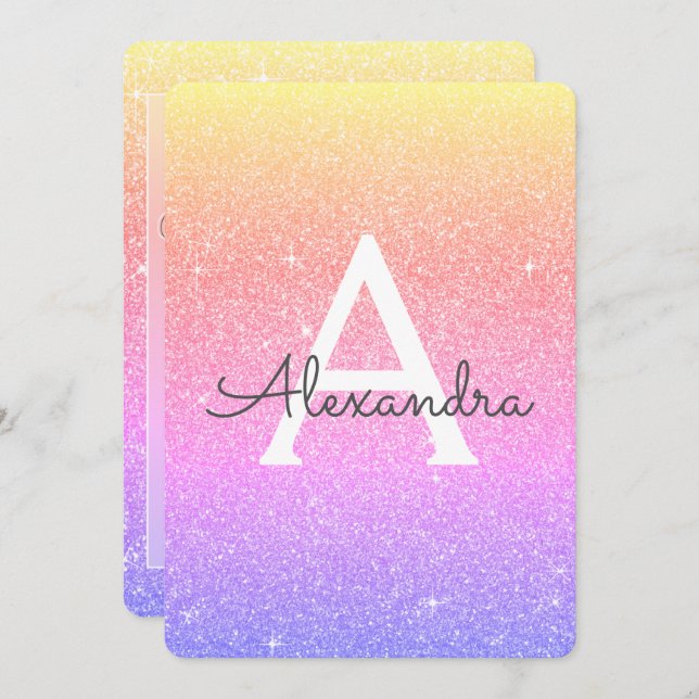 Convite Rainbow Ombre Sparkle Glitter Partido de Hen (Frente/Verso)