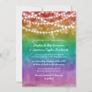 Convite Rainbow Ombre String Luzes Detalhes Gay Casamento