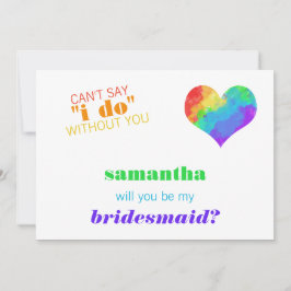 Convite Rainbow Paint Heart Lésbica Wedding Bridesmaid