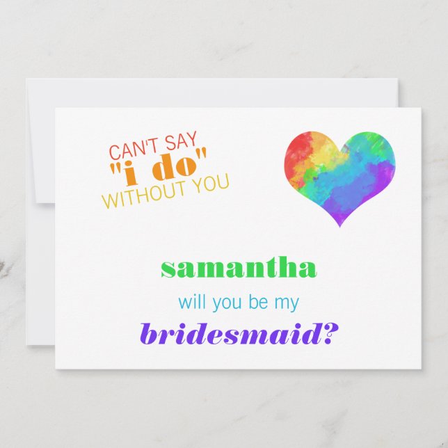 Convite Rainbow Paint Heart Lésbica Wedding Bridesmaid (Frente)
