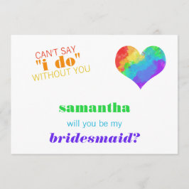 Convite Rainbow Paint Heart Lésbica Wedding Bridesmaid