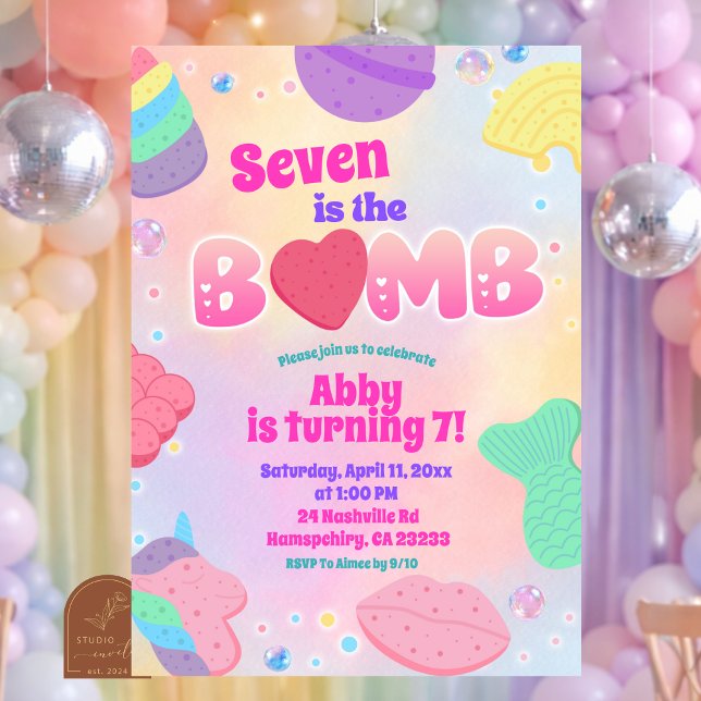 Convite Rainbow Pastel Bath Bomb Birthday Invitation (Criador carregado)