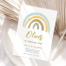 Rainbow Pastel Boho Muted Blue Boy Primeiro Aniver