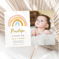 Rainbow Pastel Boho Muted Pink Girl Primeiro Anive