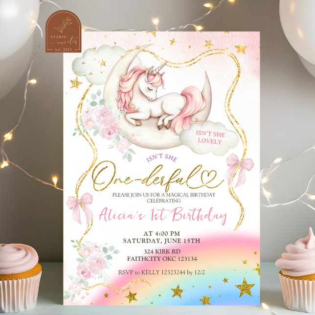 Convite Rainbow Pastel Unicorn Magical Birthday (Criador carregado)