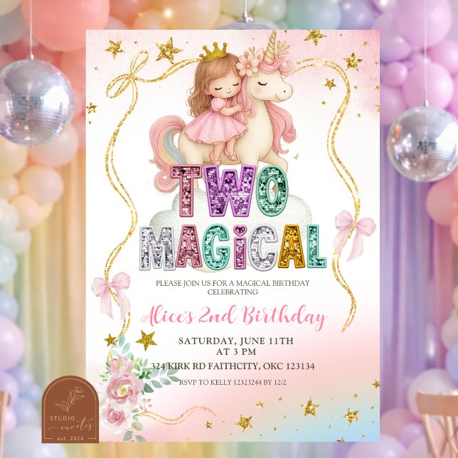 Convite Rainbow Pastel Unicorn TWO Magical Birthday Invita (Criador carregado)