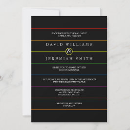 Convite Rainbow Pinstripe Pride sobre Casamento LGBT Negro