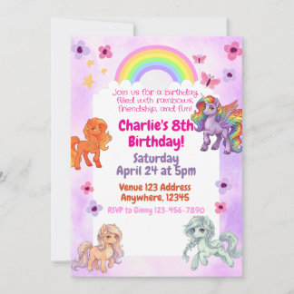 Convite Rainbow Pony Birthday Party Invitation