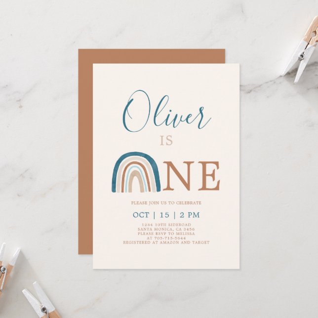 Convite Rainbow primeiro aniversario Boy (Frente/Verso In Situ)
