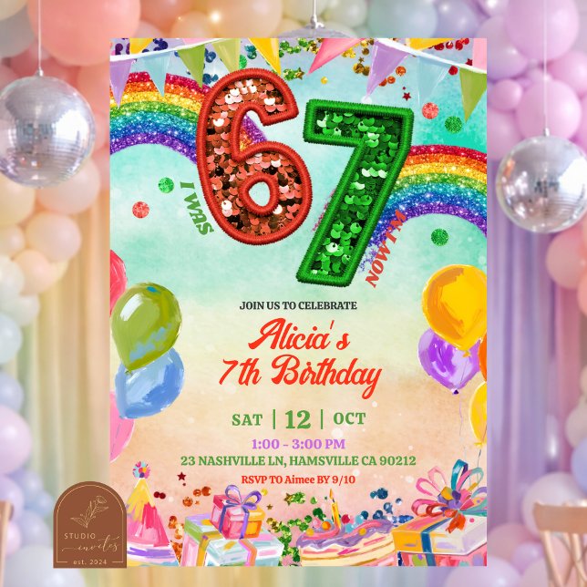 Convite Rainbow Sequin Glitter 67 St Patrick Birthday (Criador carregado)