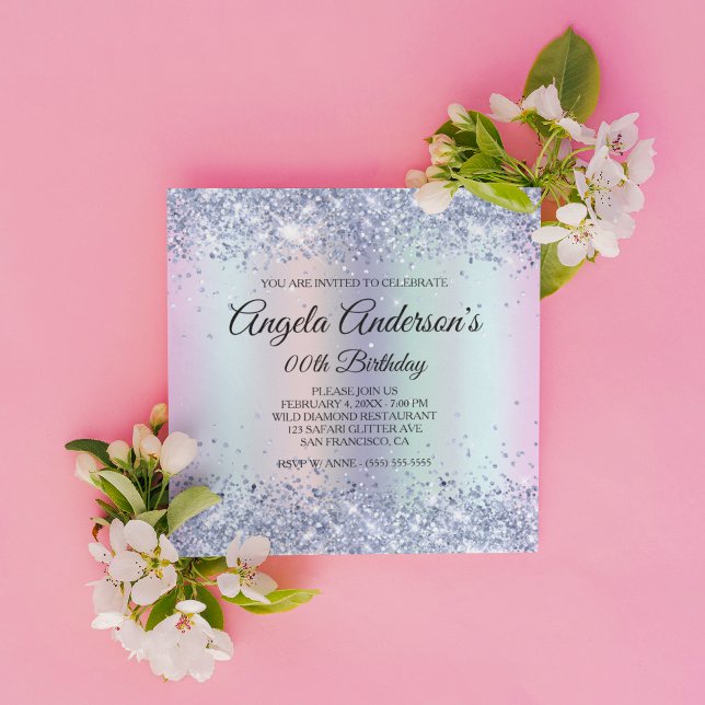 Convite Rainbow Shimmer Holo Glitter Leopard Aniversário (Create your own milestone birthday invitation for her.)