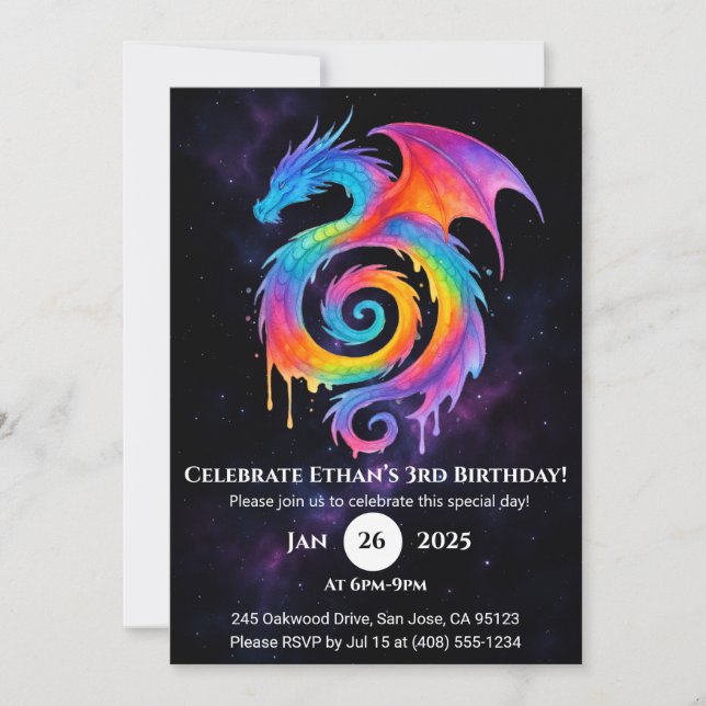 Convite Rainbow Spiral Dragon Birthday Invitation (Frente)