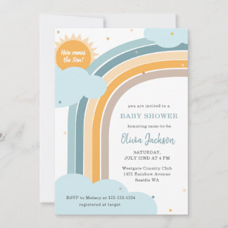 Convite Rainbow, Sun and Clouds Baby shower invitation