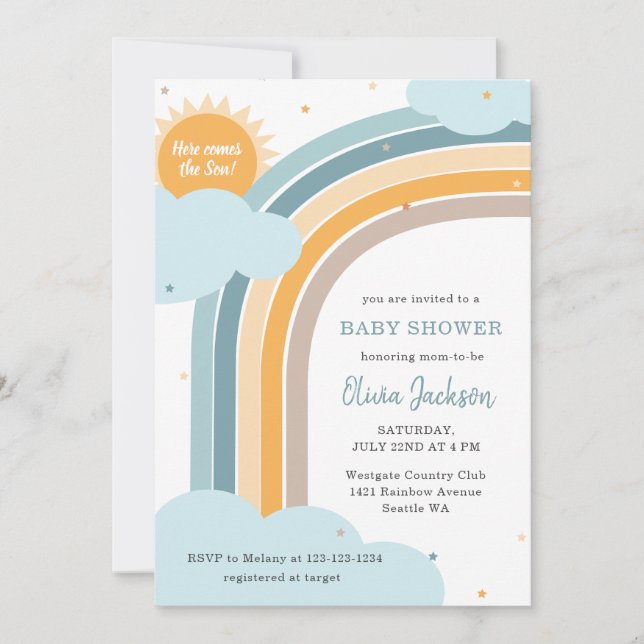 Convite Rainbow, Sun and Clouds Baby shower invitation (Frente)