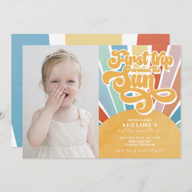 Convite Rainbow Sunshine First Trip em torno da Foto do So (Frente/Verso)