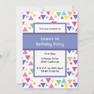 Convite Rainbow Triangles 1st Birthday Party Purple