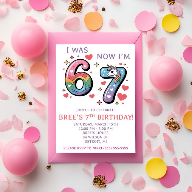 Convite Rainbow Unicorn 67 Themed 7th Birthday Party (Criador carregado)