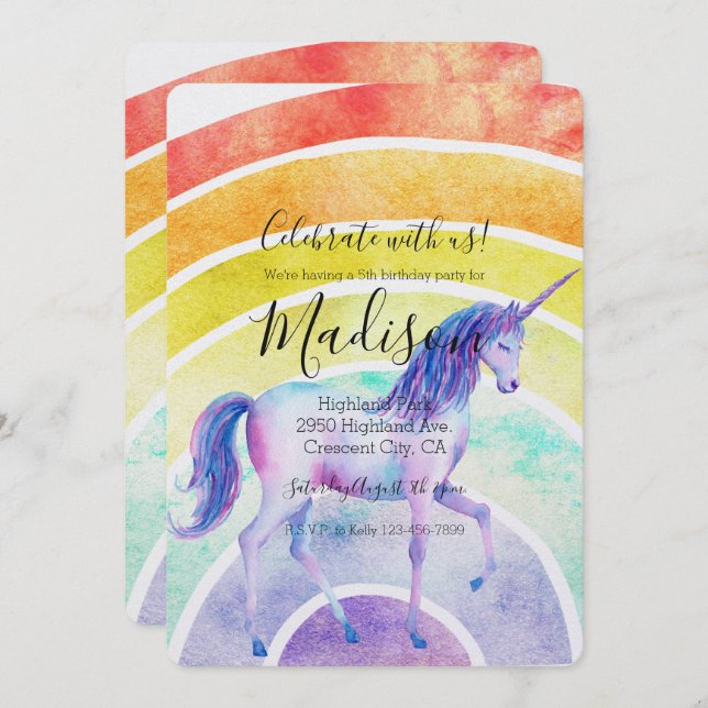 Convite Rainbow Unicorn Birthday (Frente/Verso)