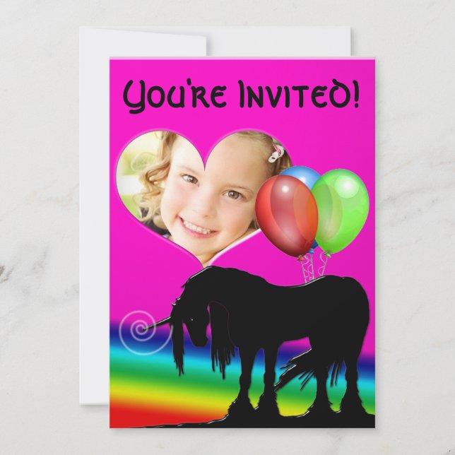 Convite Rainbow Unicorn Birthday (cartão com fotos) (Frente)