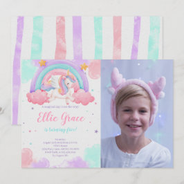 Convite Rainbow Unicorn Birthday Foto do Unicórnio Mágico