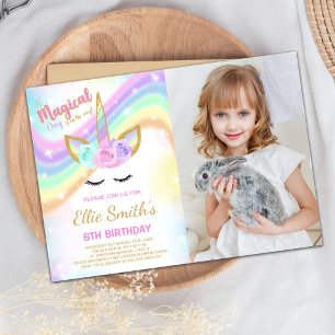 Convite Rainbow Unicorn Birthday Invitations with photo