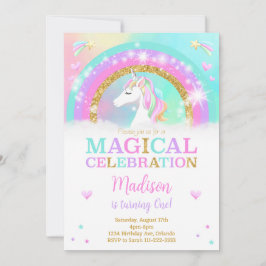 Convite Rainbow Unicorn Birthday Invite