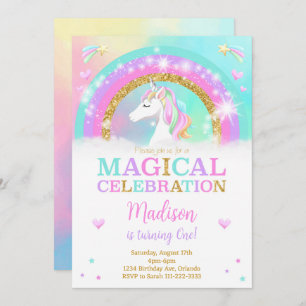 Convite Rainbow Unicorn Birthday Invite