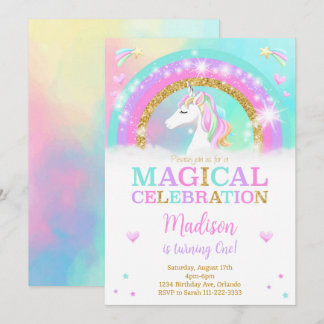 Convite Rainbow Unicorn Birthday Invite