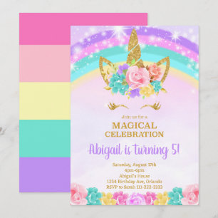Convite Rainbow Unicorn Birthday Invite