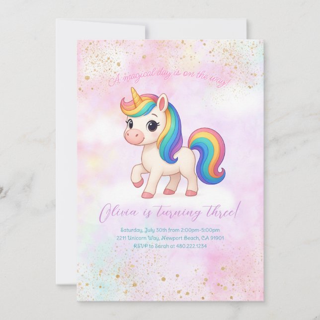 Convite Rainbow Unicorn Birthday Party Invitation (Frente)