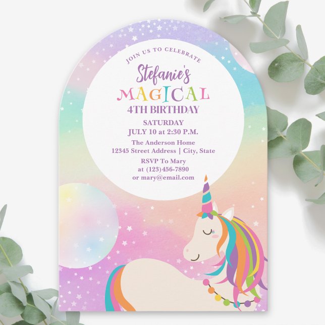 Convite Rainbow Unicorn Girl Magical Birthday Party (Criador carregado)
