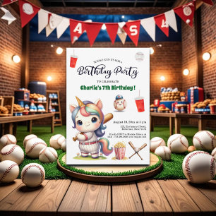 Convite Rainbow Unicorn jogando Baseball 7 Birthday