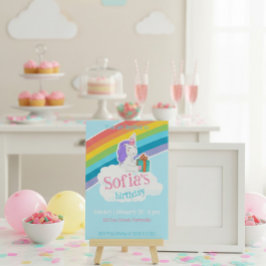 Convite Rainbow Unicorn Kids Party Invitation