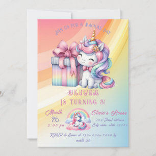 Convite Rainbow Unicorn Magic Moment Girl Birthday