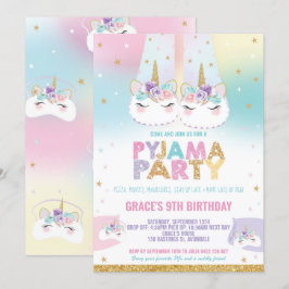 Convite Rainbow Unicorn Pajama Festa de aniversário Pajama