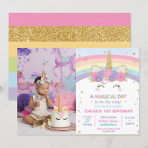 Rainbow Unicorn Party Girl with Photo