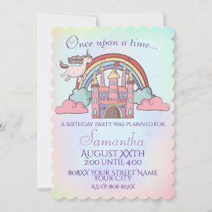Convite Rainbow Unicorn & Princess Castle Fairy Tale Theme