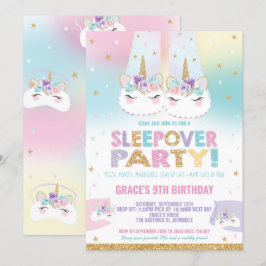 Convite Rainbow Unicorn Sleepover Festa de aniversário Paj