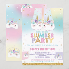 Convite Rainbow Unicorn Slumber Festa de aniversário