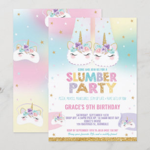 Convite Rainbow Unicorn Slumber Festa de aniversário