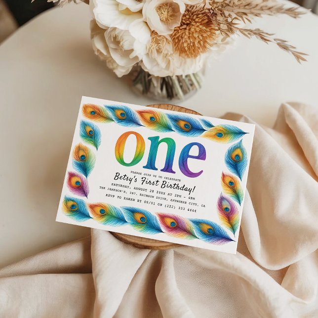 Convite Rainbow Watercolor 1st Birthday | Colorful Baby  (Rainbow Watercolor 1st Birthday | Colorful Baby Invitation
)
