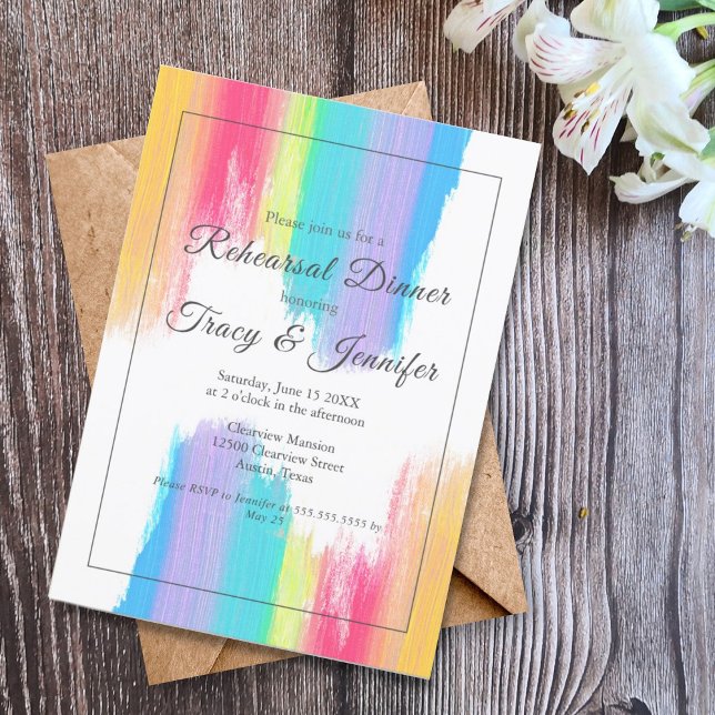 Convite Rainbow Watercolor Elegant Modern Rehearsal Dinner (Criador carregado)