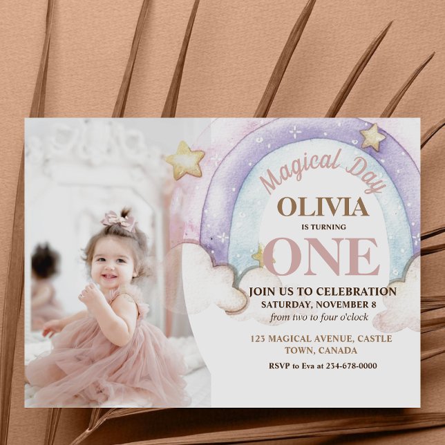 Convite Rainbow Watercolor Fotografia 1° aniversário (Criador carregado)