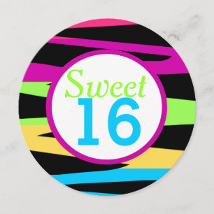 Convite Rainbow Zebra Stripes Doce Dezesseis Festas de ani