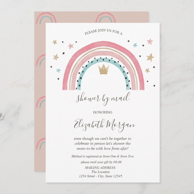 Convite Rainbows Crown Virtual Chá de fraldas Por Email (Frente/Verso)