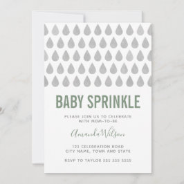 Convite Raindrop Sage Cinza Verde Aquarela Sprinkle Bebê