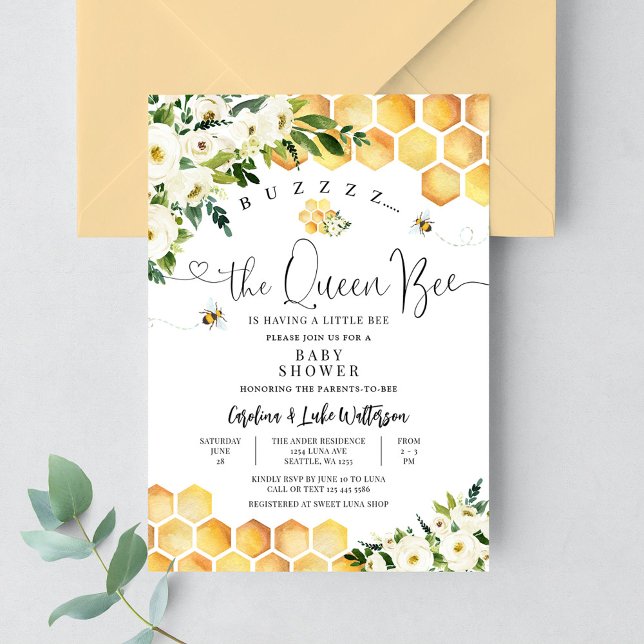 Convite Rainha Bee Mama Neutra Do Gênero Para Ser Chá de f (Criador carregado)